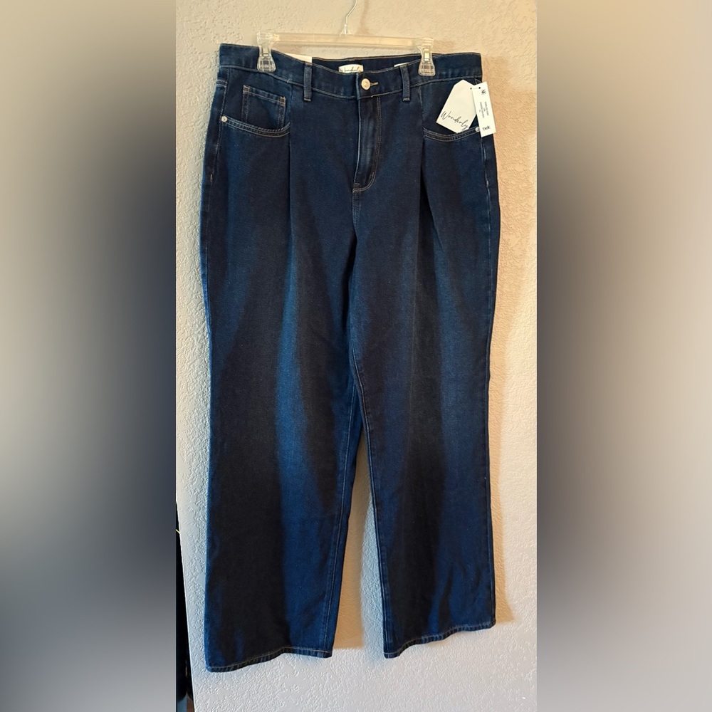 Wonderly Deep Blue high rise wide leg Denim Pants